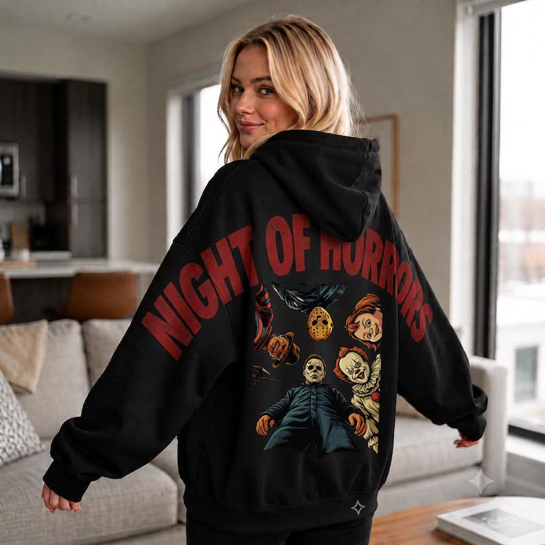 Shoulder-to-Shoulder Night of Horrors Hoodie, Special Edition Horror Shirt, Funny Halloween Tshirt, Scary Movie Fan Gift Unisex