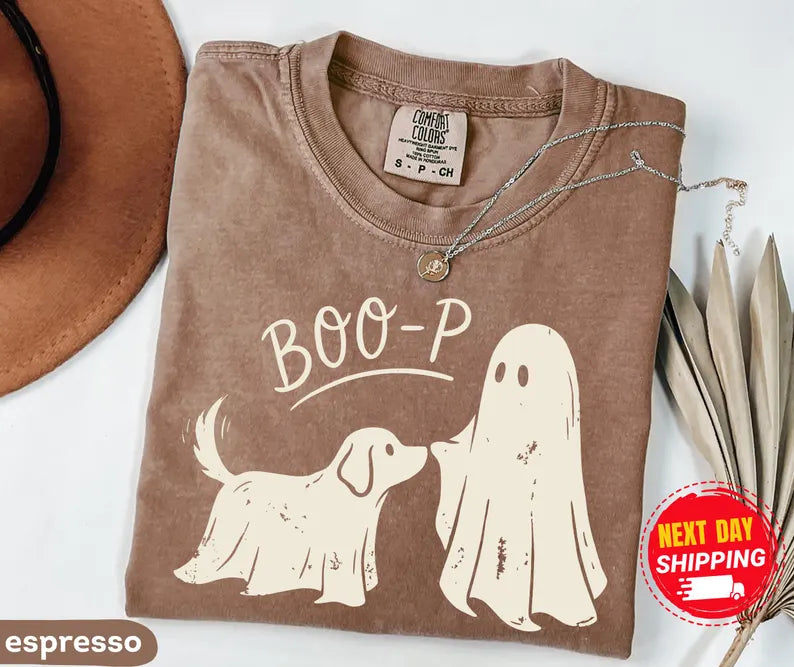 Boo-p Ghost Dog Comfort Colors T-Shirt, Funny Halloween Dog Mom Shirt