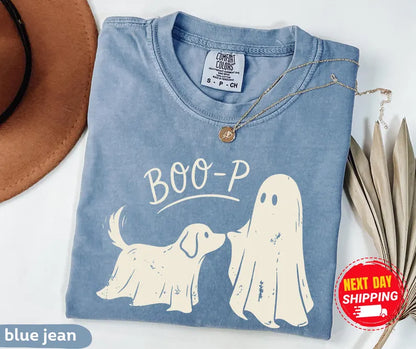 Boo-p Ghost Dog Comfort Colors T-Shirt, Funny Halloween Dog Mom Shirt