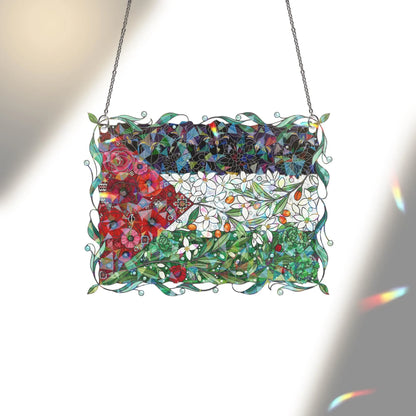 Floral Palestinian Flag Holographic Acrylic Suncatcher: Palestinian Window hanging