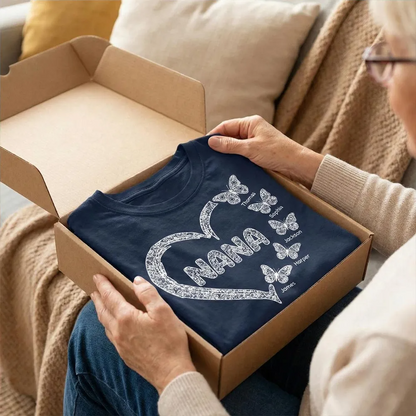 Grandma Lace Pattern Butterflies Heart - Personalized Women Tee - Gift For Grandma, Mom