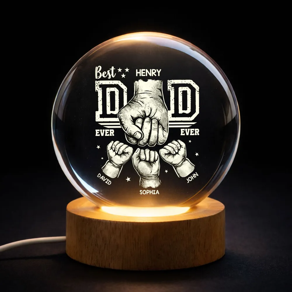 Best Dad Ever - Personalized Crystal Ball LED Night Light - Heartfelt Gift for Dad, Husband