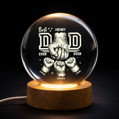 Best Dad Ever - Personalized Crystal Ball LED Night Light - Heartfelt Gift for Dad, Husband