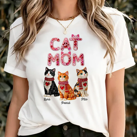 Cat Mom Shiny Pattern - Personalized Shirt - Unique Valentine's Day Gift for Cat Moms