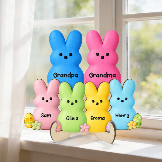Grandma & Grandpa Little Bunnies Happy Easter - Personalized 2-Layered Wooden Plaque - Gift For Grandparents, Easter Decoration