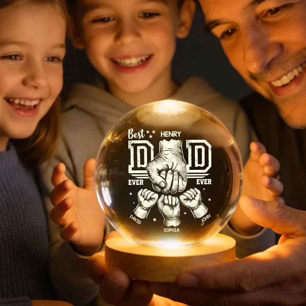 Best Dad Ever - Personalized Crystal Ball LED Night Light - Heartfelt Gift for Dad, Husband