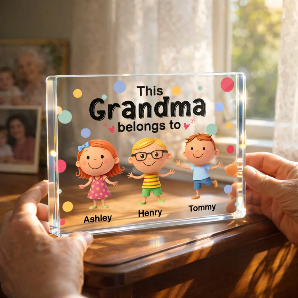 This Grandma Belongs to Cute Grandkids - Personalized Acrylic Block Plaque - Heartfelt Gift for Grandma