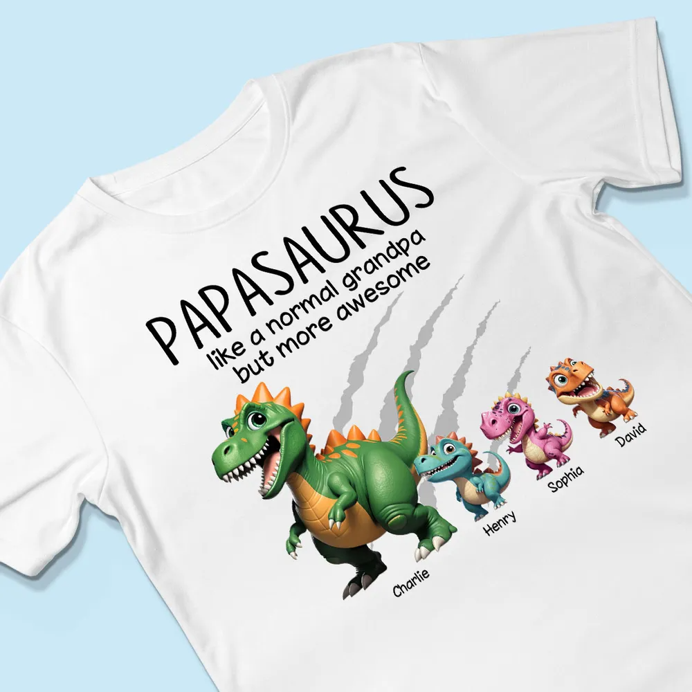 Grandpasaurus And Kids 3D Effect Dinosaurs Personalized Shirt, Father's Day Gift For Grandpa