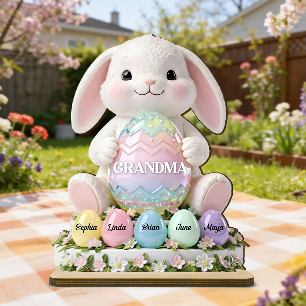 Bunny Grandma Easter - Personalized 2-Layered Wooden Plaque - Easter Decor for Grandma