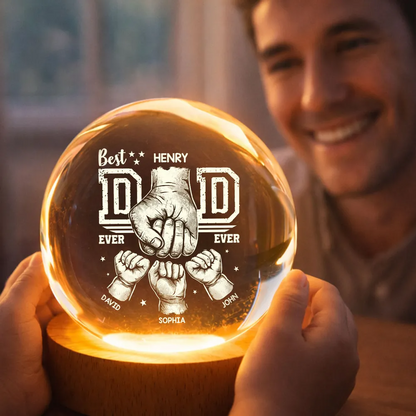 Best Dad Ever - Personalized Crystal Ball LED Night Light - Heartfelt Gift for Dad, Husband