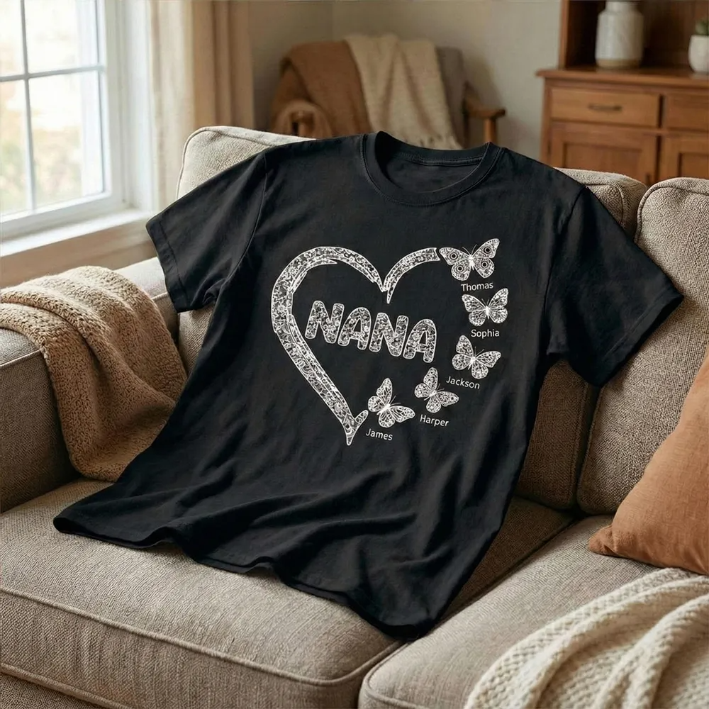 Grandma Lace Pattern Butterflies Heart - Personalized Shirt - Gift For Grandma, Mom