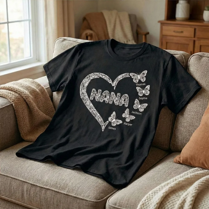 Grandma Lace Pattern Butterflies Heart - Personalized Shirt - Gift For Grandma, Mom