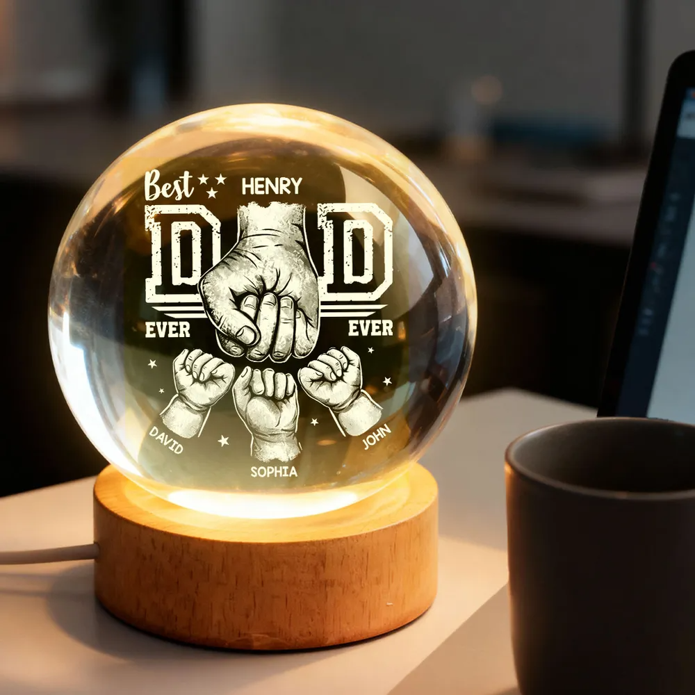 Best Dad Ever - Personalized Crystal Ball LED Night Light - Heartfelt Gift for Dad, Husband