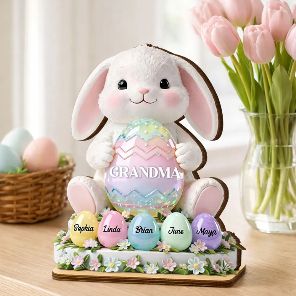 Bunny Grandma Easter - Personalized 2-Layered Wooden Plaque - Easter Decor for Grandma