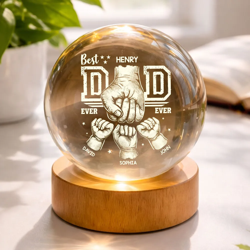 Best Dad Ever - Personalized Crystal Ball LED Night Light - Heartfelt Gift for Dad, Husband