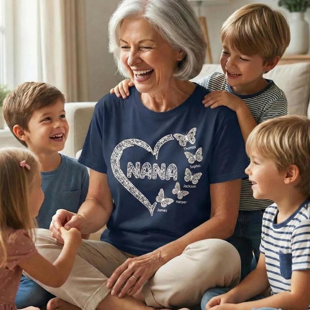 Grandma Lace Pattern Butterflies Heart - Personalized Women Tee - Gift For Grandma, Mom