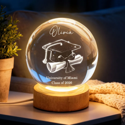 Class Of 2026 3D Effect Senior - Personalized Crystal Ball LED Night Light - Graduation Gift For Seniors, Daughter, Son, Grandkids