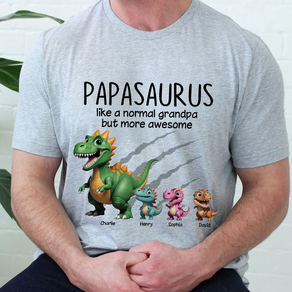Grandpasaurus And Kids 3D Effect Dinosaurs Personalized Shirt, Father's Day Gift For Grandpa