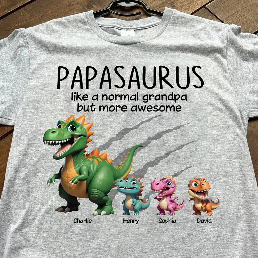 Grandpasaurus And Kids 3D Effect Dinosaurs Personalized Shirt, Father's Day Gift For Grandpa