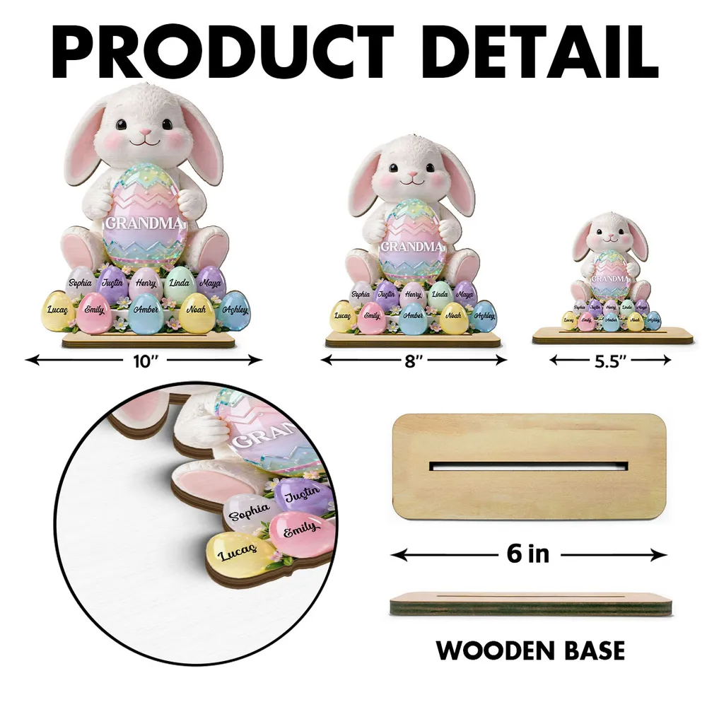 Bunny Grandma Easter - Personalized 2-Layered Wooden Plaque - Easter Decor for Grandma