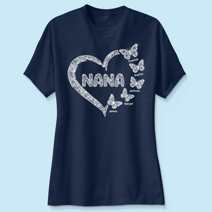 Grandma Lace Pattern Butterflies Heart - Personalized Women Tee - Gift For Grandma, Mom