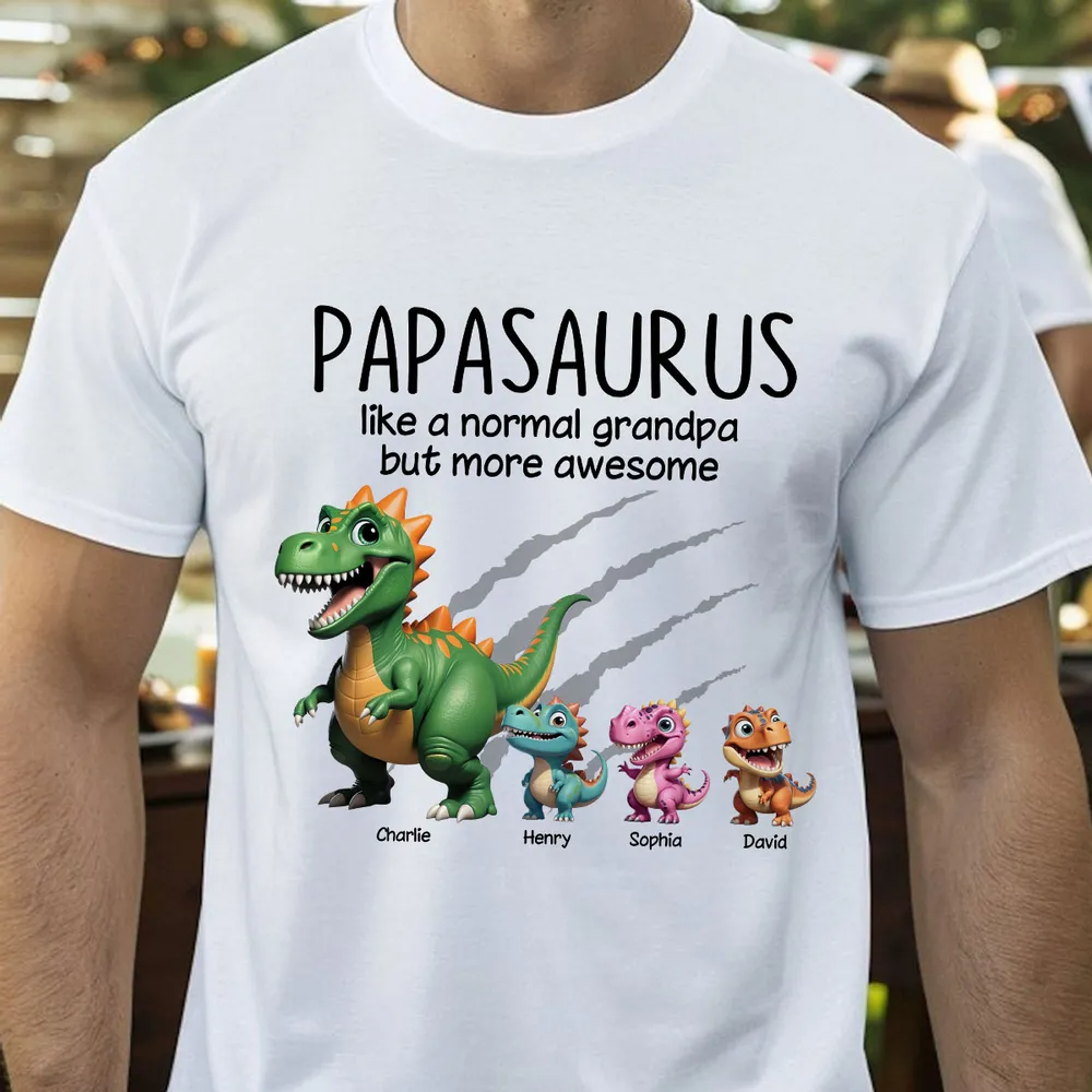 Grandpasaurus And Kids 3D Effect Dinosaurs Personalized Shirt, Father's Day Gift For Grandpa