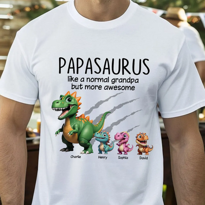 Grandpasaurus And Kids 3D Effect Dinosaurs Personalized Shirt, Father's Day Gift For Grandpa
