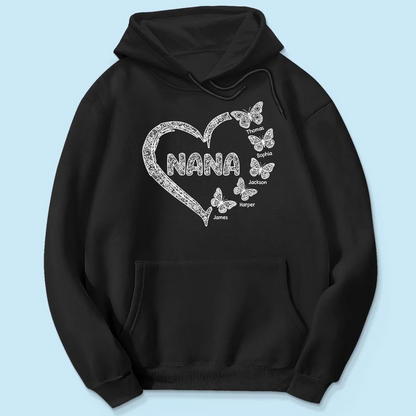 Grandma Lace Pattern Butterflies Heart - Personalized Hoodie - Gift For Grandma, Mom