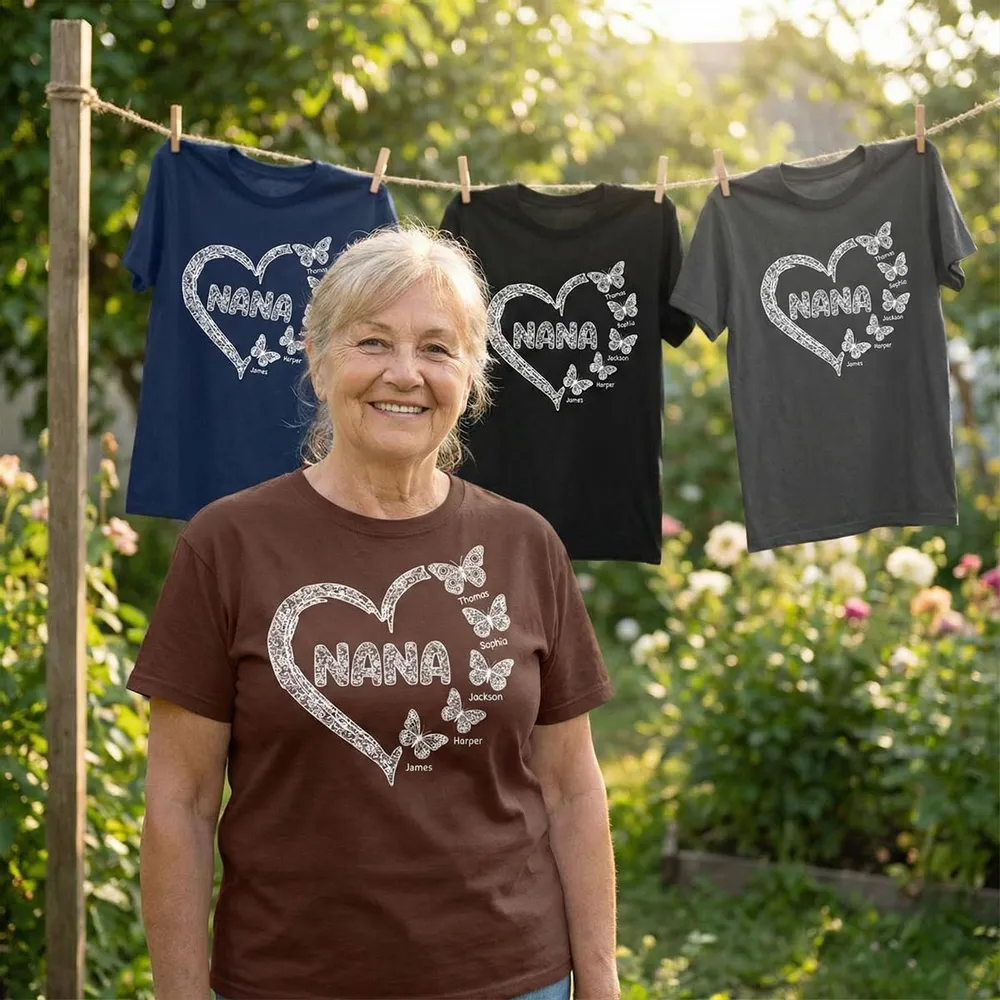 Grandma Lace Pattern Butterflies Heart - Personalized Shirt - Gift For Grandma, Mom