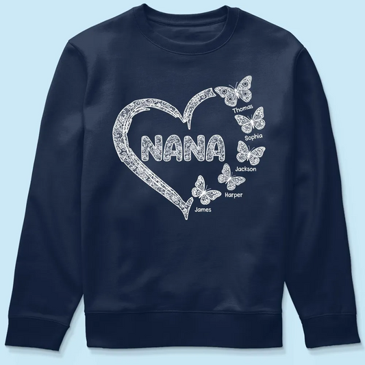Grandma Lace Pattern Butterflies Heart - Personalized Sweatshirt - Gift For Grandma, Mom