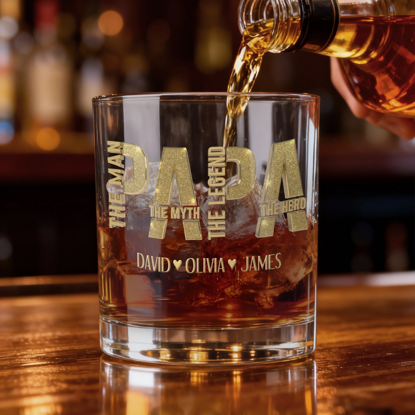 Personalised The Man The Myth The Legend 10 oz Rock Whiskey Glass with 1-6 Names Birthday Father's Day Gift for Man Whiskey Enthusiast