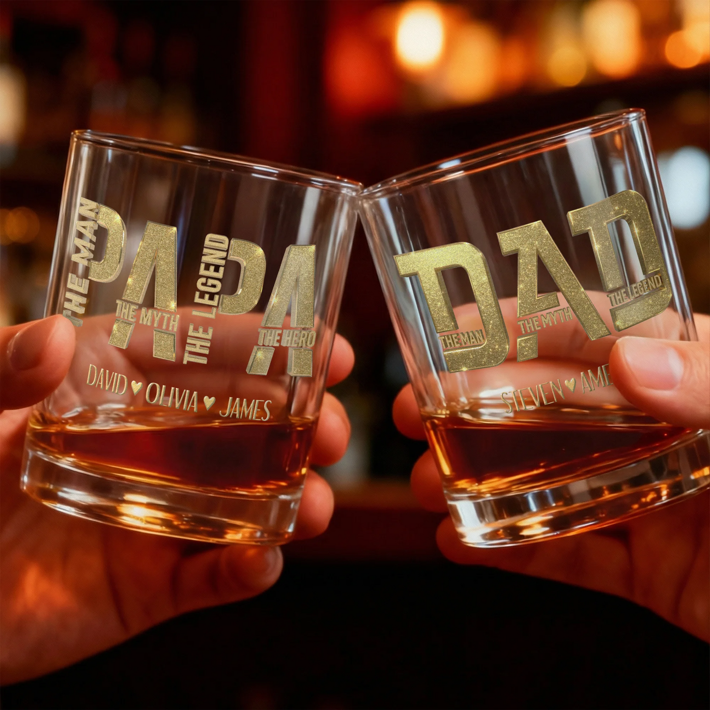 Personalised The Man The Myth The Legend 10 oz Rock Whiskey Glass with 1-6 Names Birthday Father's Day Gift for Man Whiskey Enthusiast