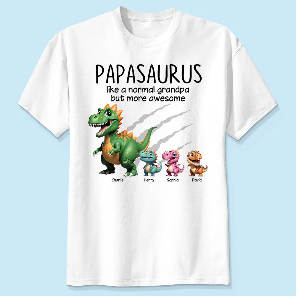 Grandpasaurus And Kids 3D Effect Dinosaurs Personalized Shirt, Father's Day Gift For Grandpa