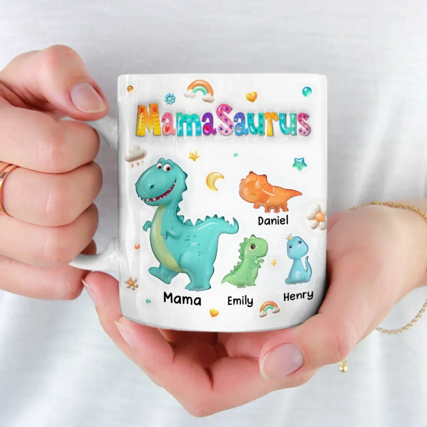 Tiny Dino, Big Love - Family Personalized Custom 3D Inflated Effect Printed Mug - Mother's Day, Gift For Mom, Grandma