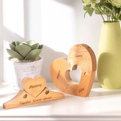 Personalised Wooden Heart Family Unity Puzzle Plaque with 1-6 Names Mother's Day Thanksgiving Day Home Decor for Family