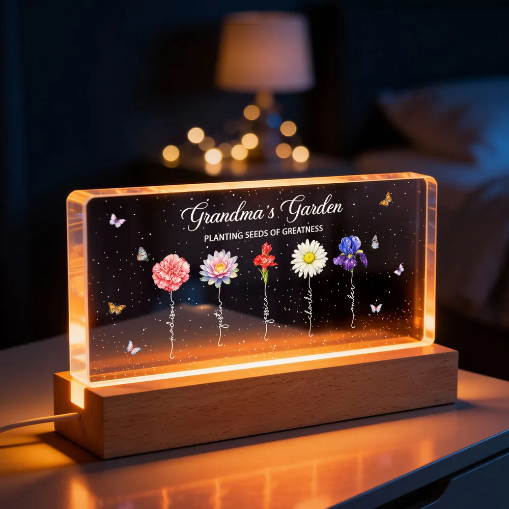 Grandma's Garden Planting Seeds of Greatness - Personalized Acrylic Block LED Night Light - Sentimental Gift for Grandma