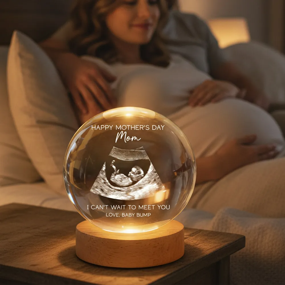 Happy Mother's Day From The Bump Custom Photo - Personalized Crystal Ball LED Night Light - First Mother's Day For Pregnancy Mom