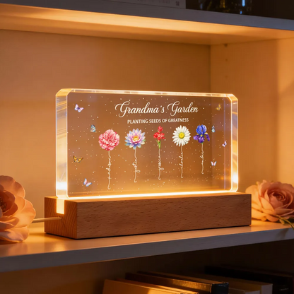 Grandma's Garden Planting Seeds of Greatness - Personalized Acrylic Block LED Night Light - Sentimental Gift for Grandma