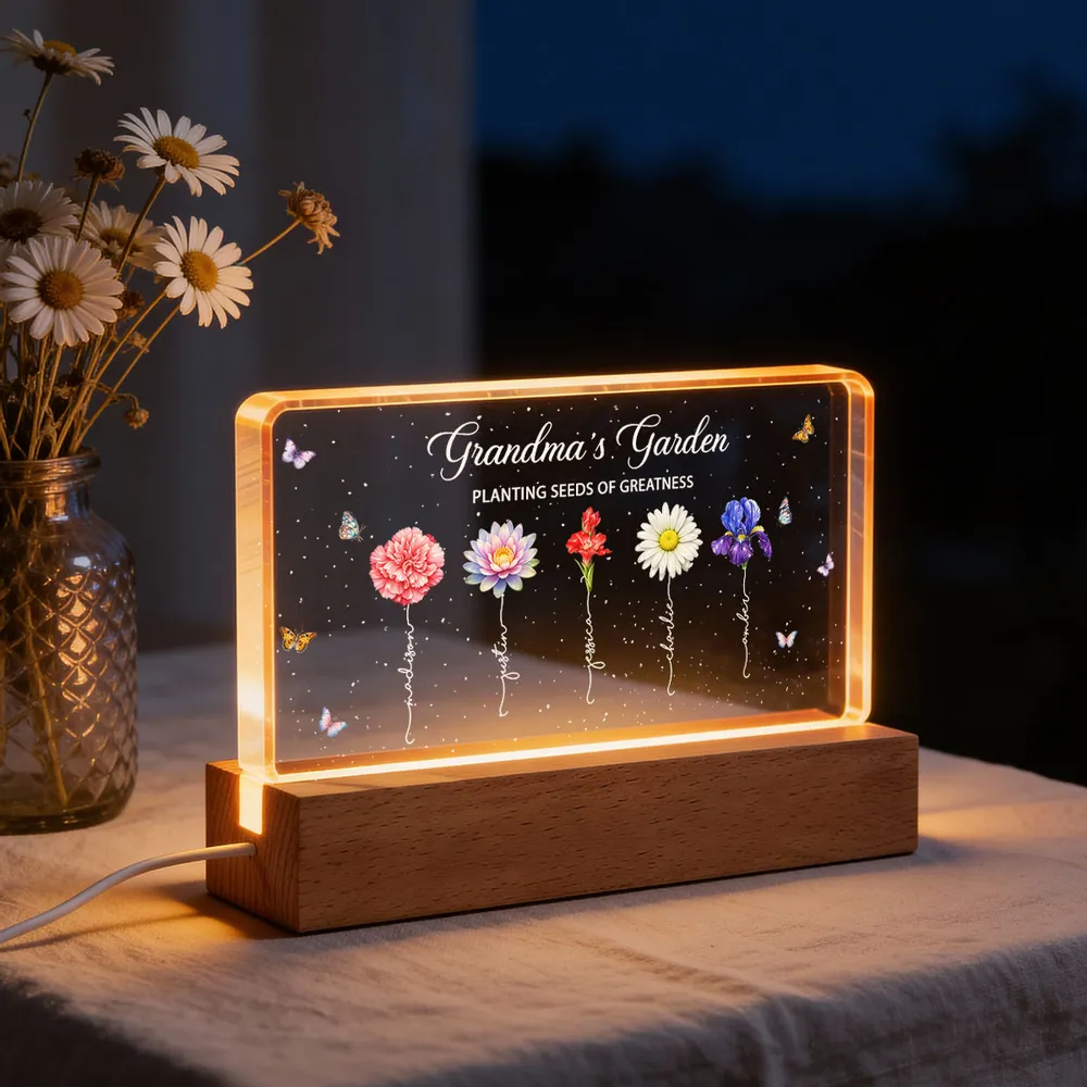 Grandma's Garden Planting Seeds of Greatness - Personalized Acrylic Block LED Night Light - Sentimental Gift for Grandma