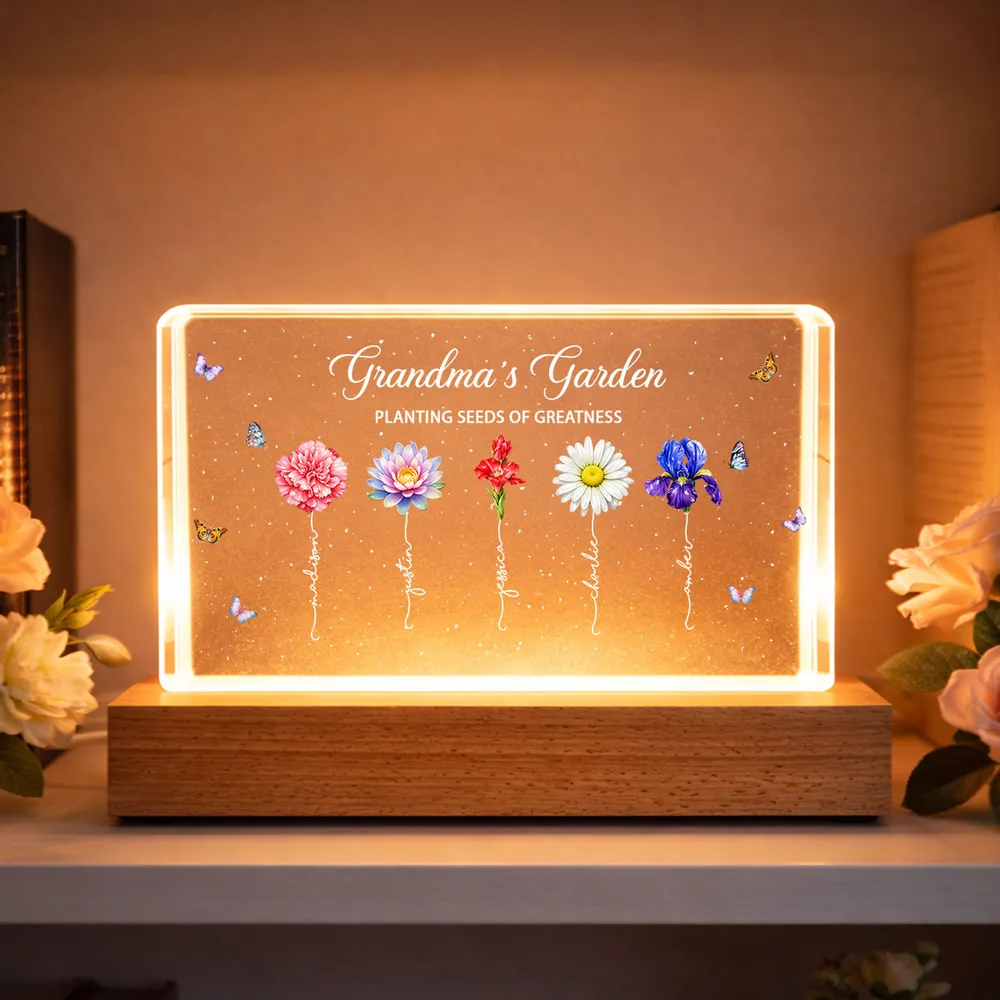 Grandma's Garden Planting Seeds of Greatness - Personalized Acrylic Block LED Night Light - Sentimental Gift for Grandma