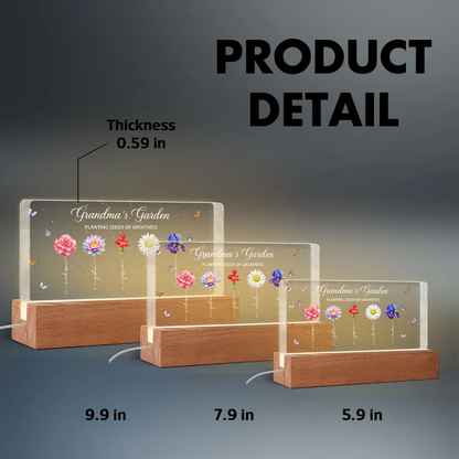 Grandma's Garden Planting Seeds of Greatness - Personalized Acrylic Block LED Night Light - Sentimental Gift for Grandma