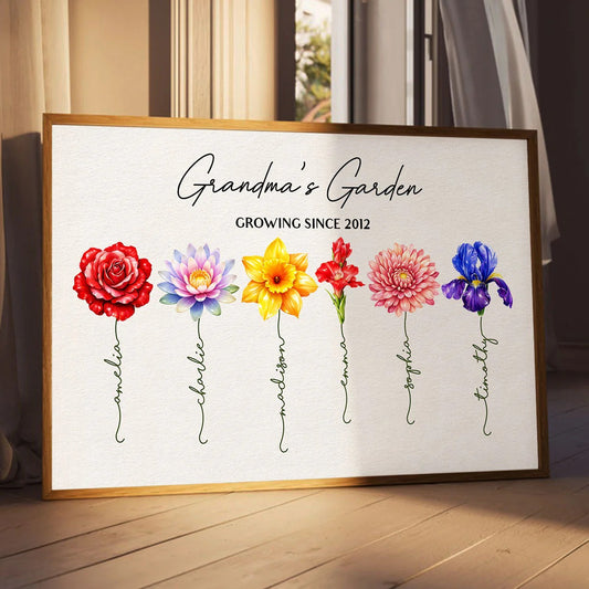 Grandma Garden Custom Birth Month Flower - Personalized Poster - Sentimental Gift for Grandma