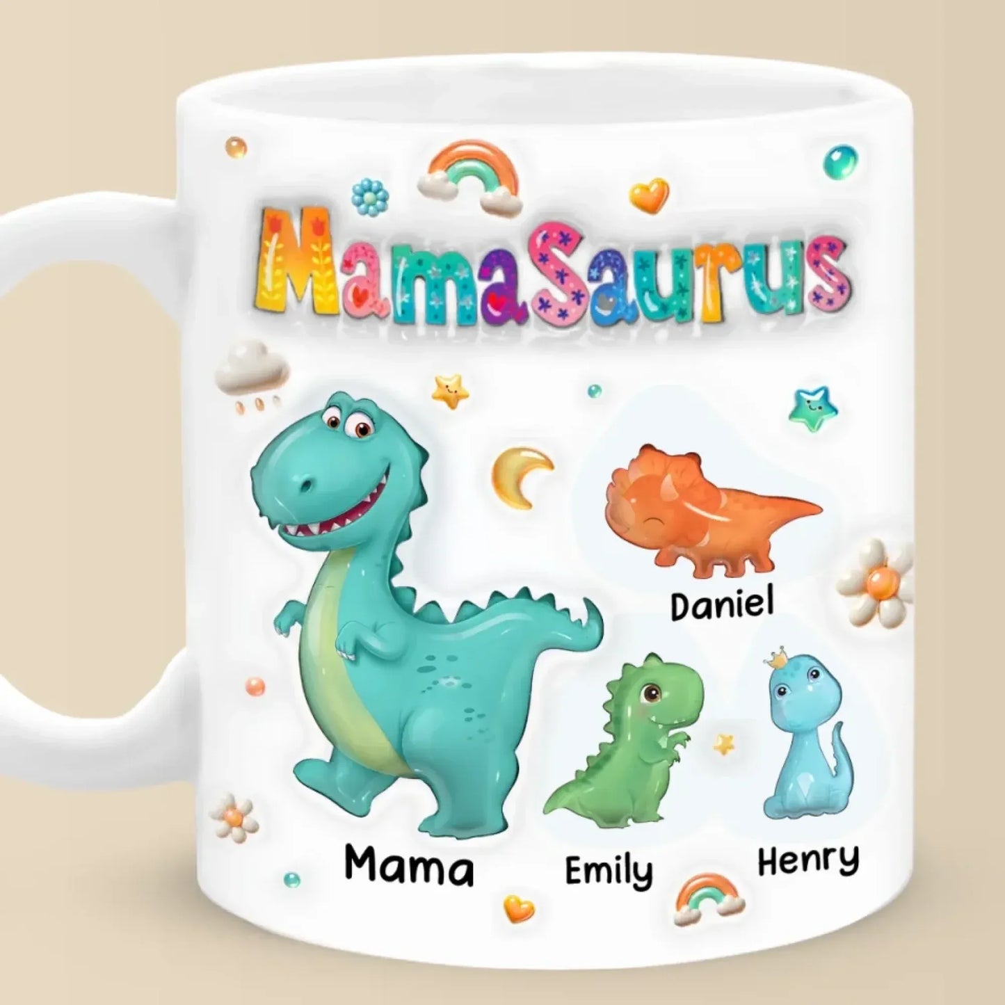 Tiny Dino, Big Love - Family Personalized Custom 3D Inflated Effect Printed Mug - Mother's Day, Gift For Mom, Grandma