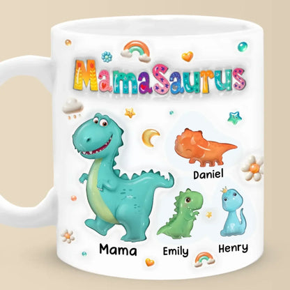 Tiny Dino, Big Love - Family Personalized Custom 3D Inflated Effect Printed Mug - Mother's Day, Gift For Mom, Grandma