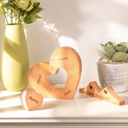 Personalised Wooden Heart Family Unity Puzzle Plaque with 1-6 Names Mother's Day Thanksgiving Day Home Decor for Family
