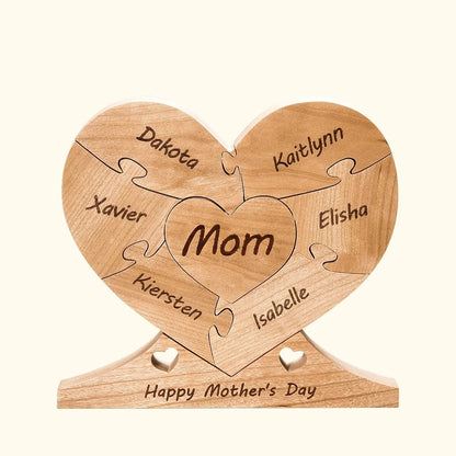 Personalised Wooden Heart Family Unity Puzzle Plaque with 1-6 Names Mother's Day Thanksgiving Day Home Decor for Family
