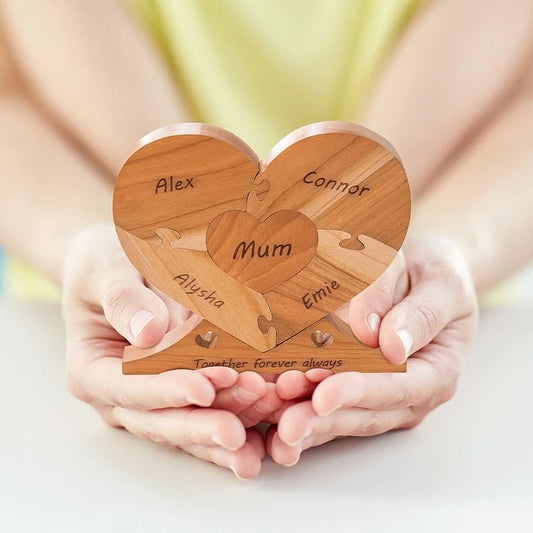 Personalised Wooden Heart Family Unity Puzzle Plaque with 1-6 Names Mother's Day Thanksgiving Day Home Decor for Family
