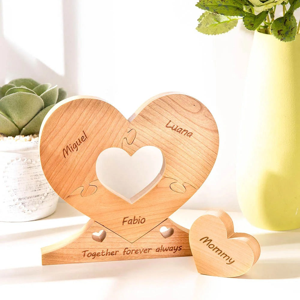 Personalised Wooden Heart Family Unity Puzzle Plaque with 1-6 Names Mother's Day Thanksgiving Day Home Decor for Family