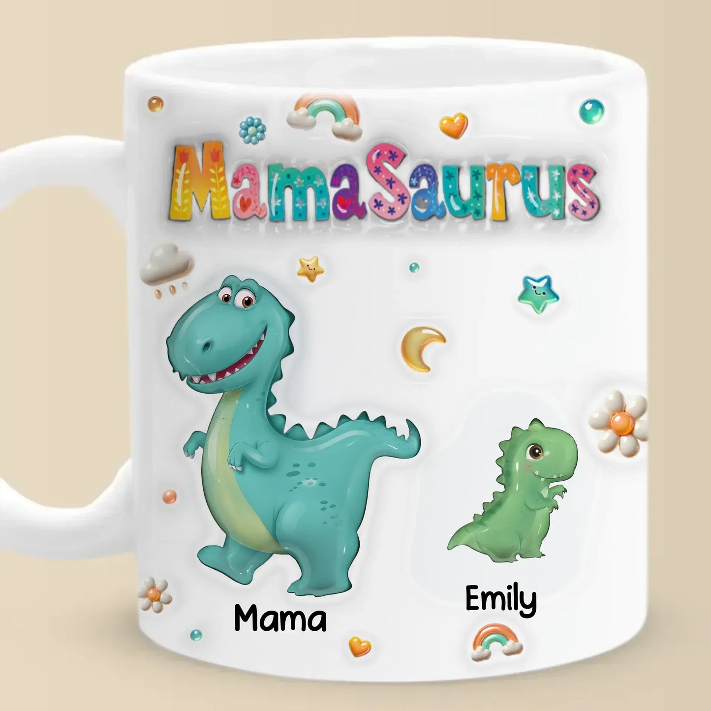 Tiny Dino, Big Love - Family Personalized Custom 3D Inflated Effect Printed Mug - Mother's Day, Gift For Mom, Grandma