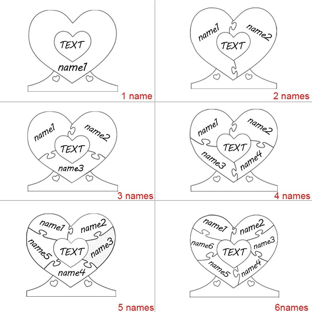 Personalised Wooden Heart Family Unity Puzzle Plaque with 1-6 Names Mother's Day Thanksgiving Day Home Decor for Family